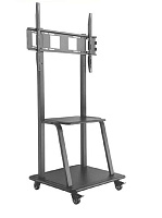 Floor Wheels Stand Screen Size 60" ~ 105" Carrying Weight 150Kg With Metal Shelf , Black Color