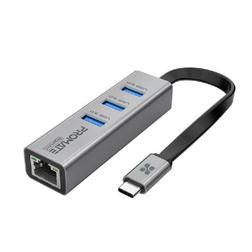 Promate Adapter Multi-Port USB-C Hub with Ethernet Adapter. 3 x USB Ports. GigaHub-C