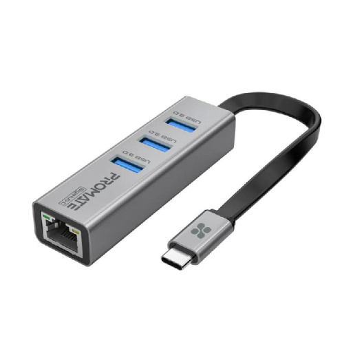 Promate Adapter Multi-Port USB-C Hub with Ethernet Adapter. 3 x USB Ports. GigaHub-C