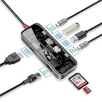Promate 8-in-1 Transparent Ultra-Fast Multiport USB-C Hub TransHub-Mini