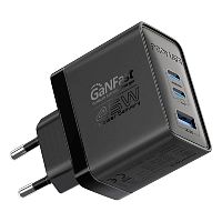 Promate Adapter 45W Power Delivery GaNFast. 2 x 45W USB-C/USB-A. QC 3.0 Black.EU