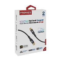 Promate Cable 100W Power Delivery Ultra-Fast USB-C with Transparent Shells / 2M