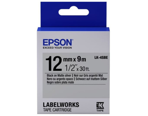 Epson Label Cartridge Matte LK-4SBE Black/Matt Silver 12mm (9m) Epson Label Cartridge Matte LK-4SBE Black/Matt Silver 12mm (9m)