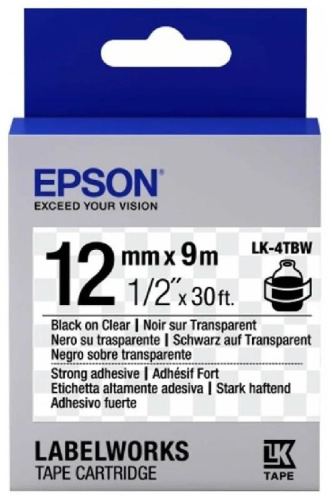 Epson Label Cartridge Strong Adhesive LK-4TBW Black/Transparent 12mm (9m) Epson Label Cartridge Strong Adhesive LK-4TBW Black/Transparent 12mm (9m)