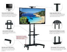 Floor Wheels Stand Height Adjustable 55"~90", Max. Load 90.90Kg With Metal Shelf and Adjustable Came